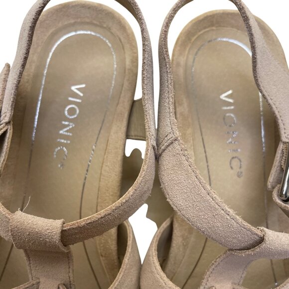 Vionic Women’s Beige Suede Strappy Style Adjustable Buckle Wedge Sandals Sz 8.5 - Picture 7 of 10